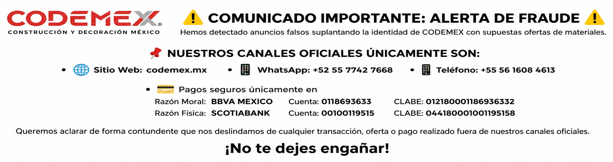 Comunicado importante: alerta de fraude CODEMEX